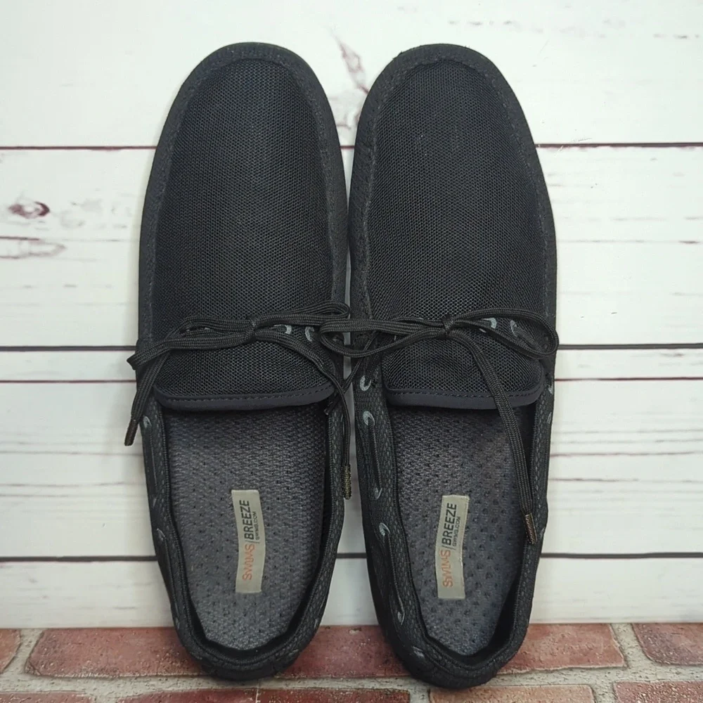 Swims Black Mesh Lace-Trim Slip-On Loafers